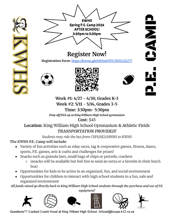 Details for the spring PE camp for grades K-5