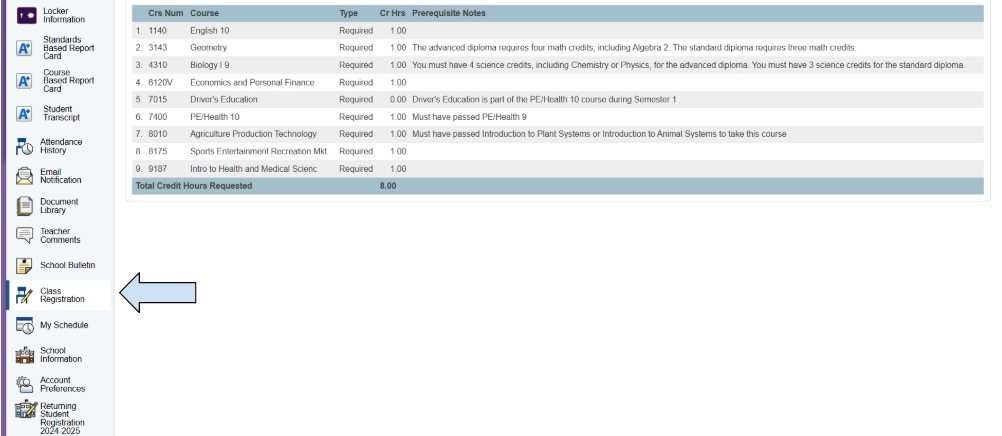 Parent Portal - Class registration