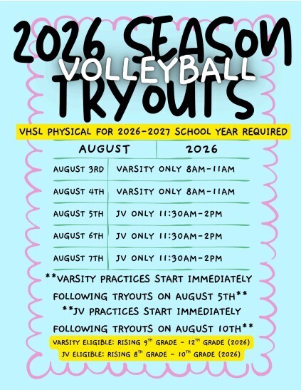 Volleyball tryout schedule for August