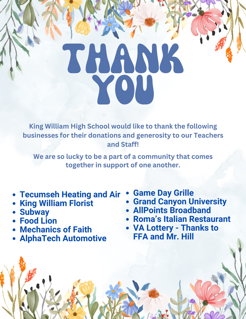 Thank you flyer for all the businesses that donated for teacher appreciation week