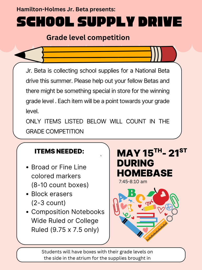 HHMS Jr Beta School Supply Drive May 15-21 during Homebase 