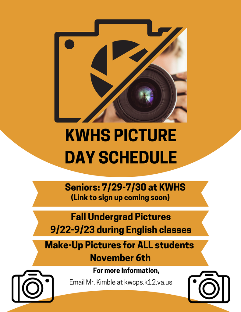 KWHS picture day schedule - Seniors 7/29 & 30, Undergrads 9/22-23