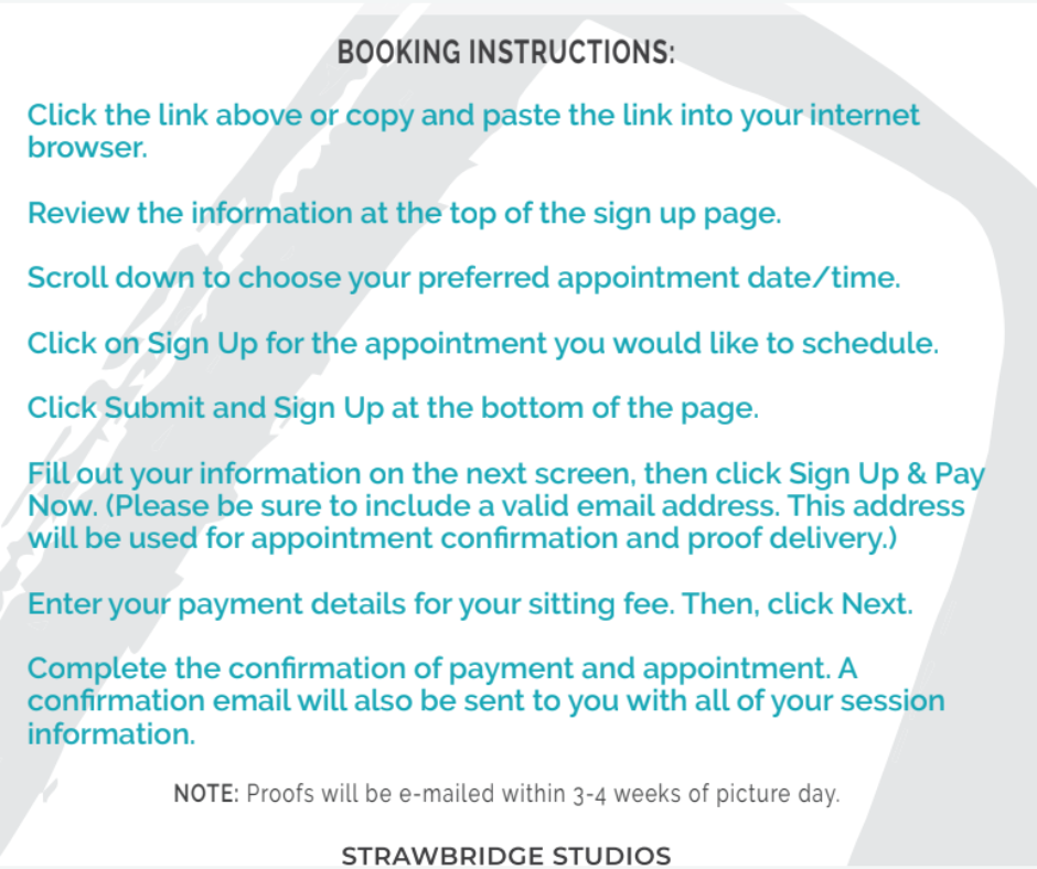 instructions for signing up for portraits