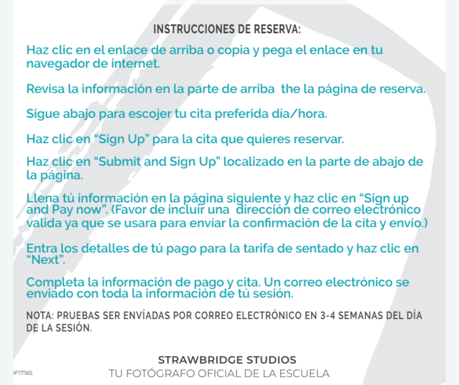 spanish instructions for signing up for portraits