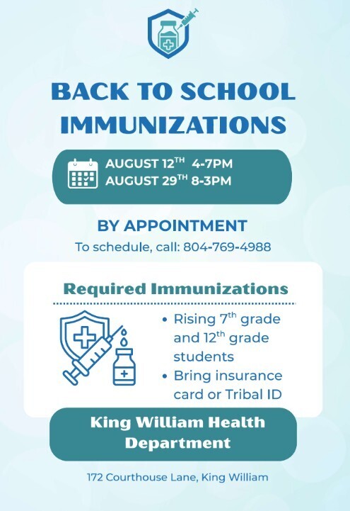 Immunizations clinics on August 12th and 29th