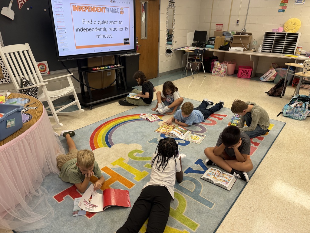 Students reading a book during independent reading time.