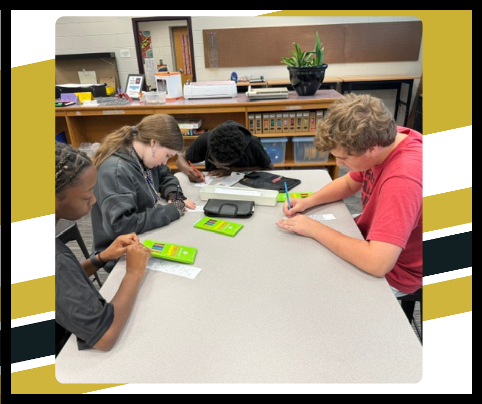 Students coloring bookmarks