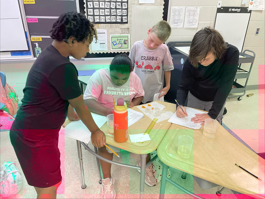 Students completing an experiment in science class.