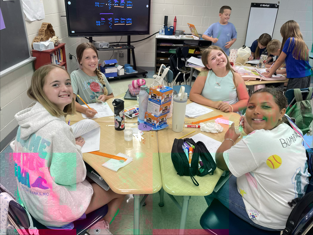 Students completing an experiment in science class.