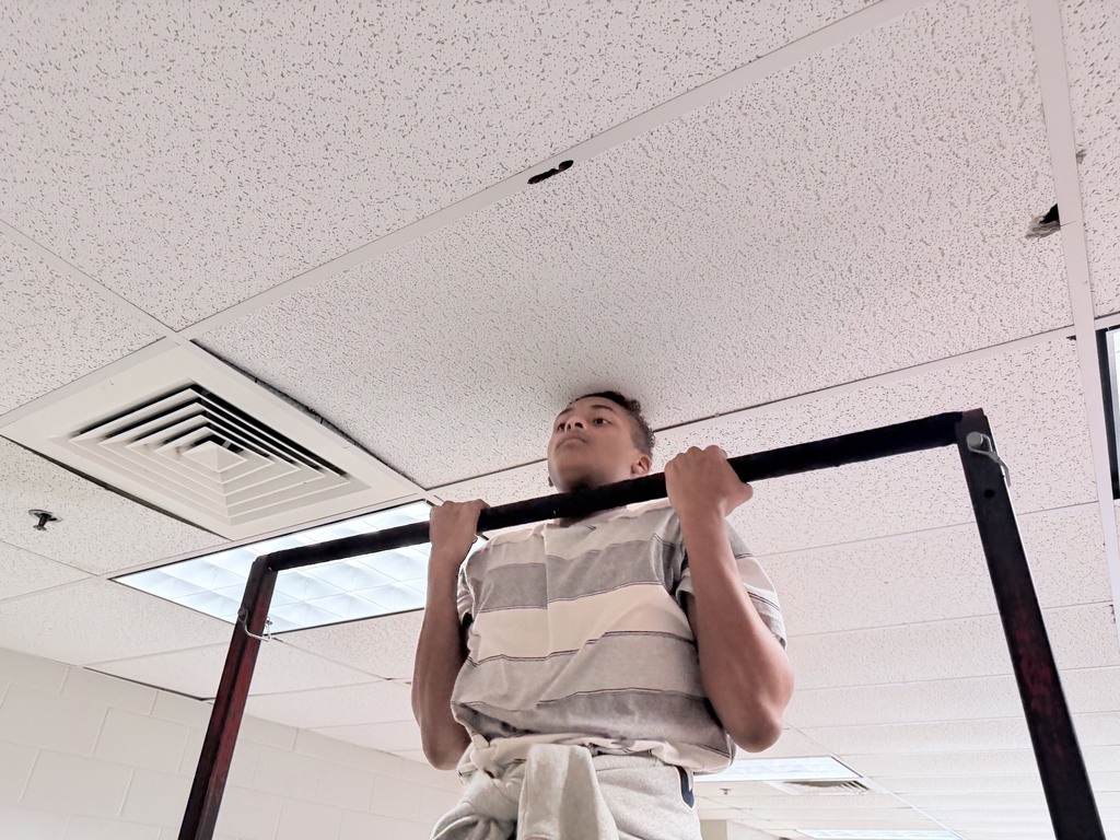 Students participate in the pull-up challenge during lunch.