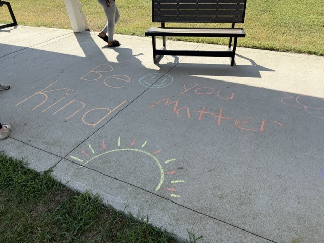  positive messages on the sidewalk - Be Kind, You matter