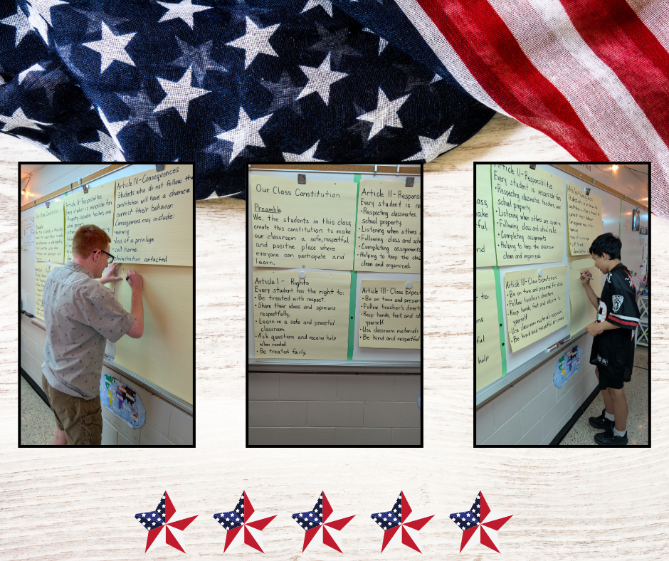 Students signing their classroom constitution
