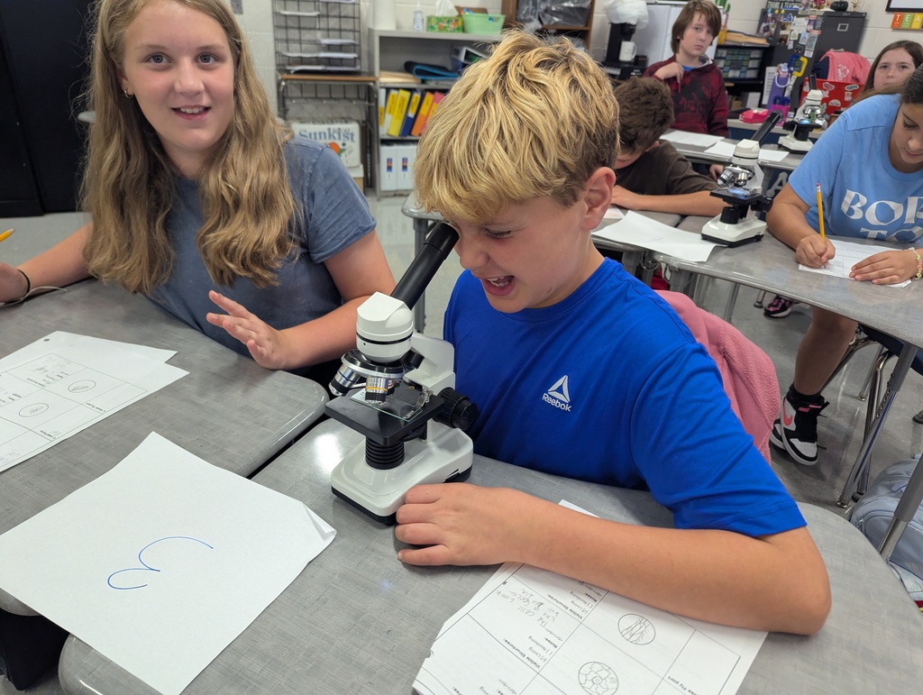 Ms. Magee's class using microscopes