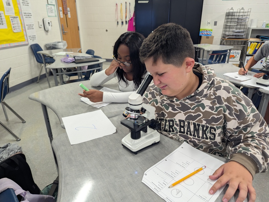 Ms. Magee's class using microscopes