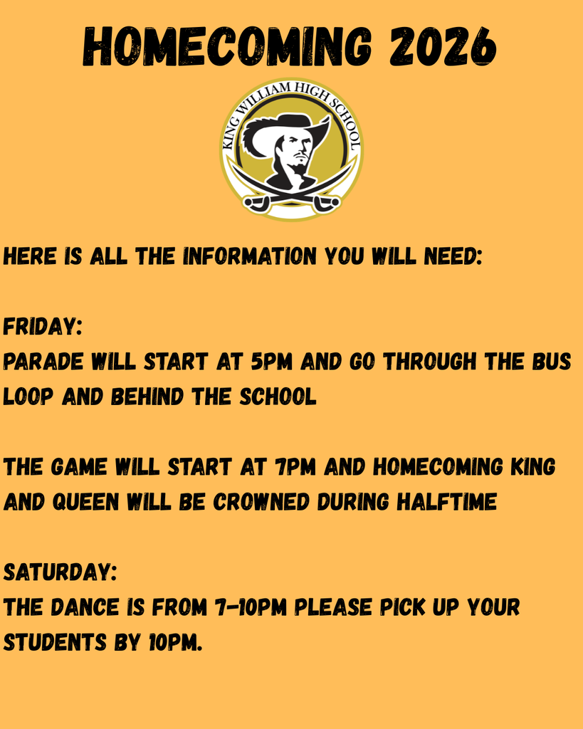 homecoming flyer -Friday Parade at 5, Game at 7, and Dance is Saturday 7-10 - pick up students by 10 pm