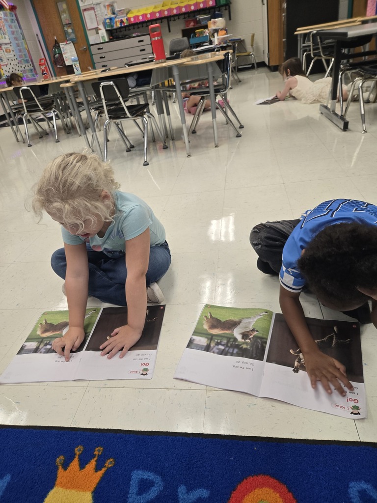 Two students reading to each other.