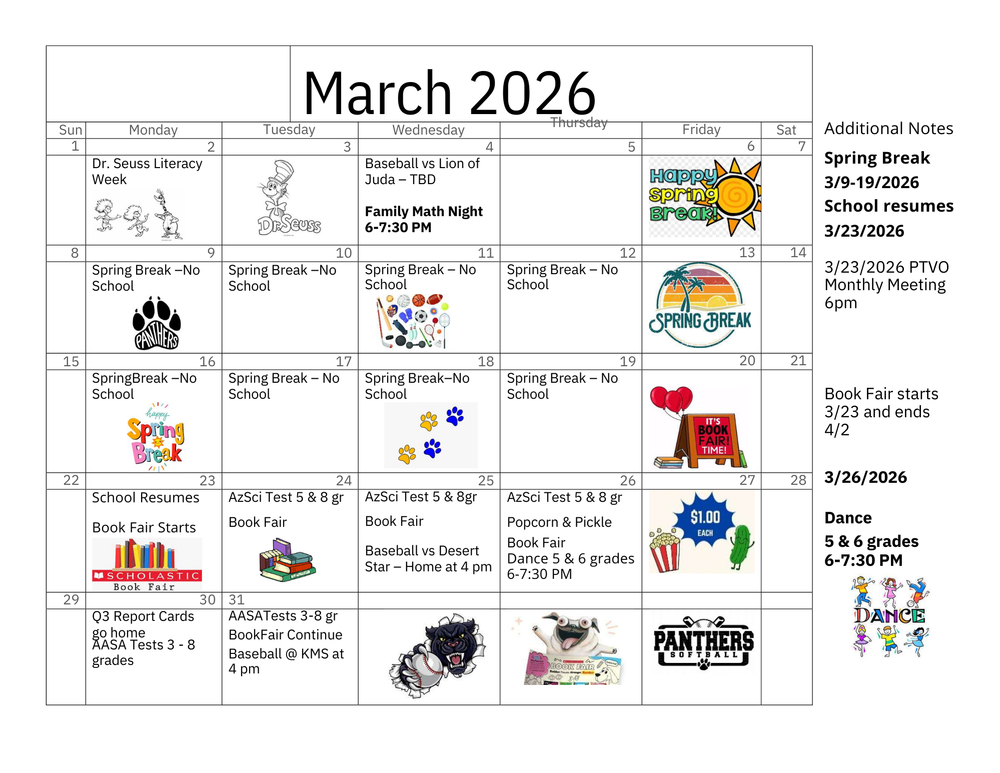 BMS March 2026 Calendar - Updated