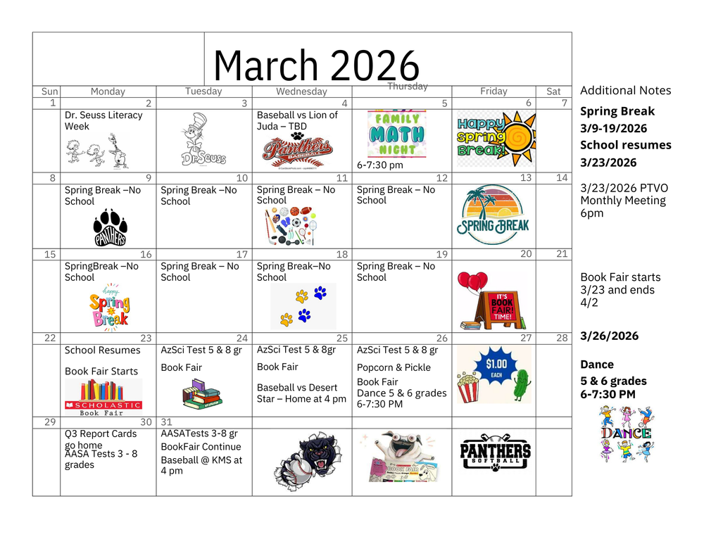 March 2026 Calendar Updated