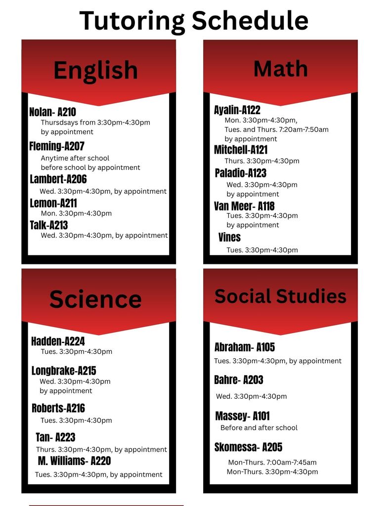 LWHS Tutoring Schedule 