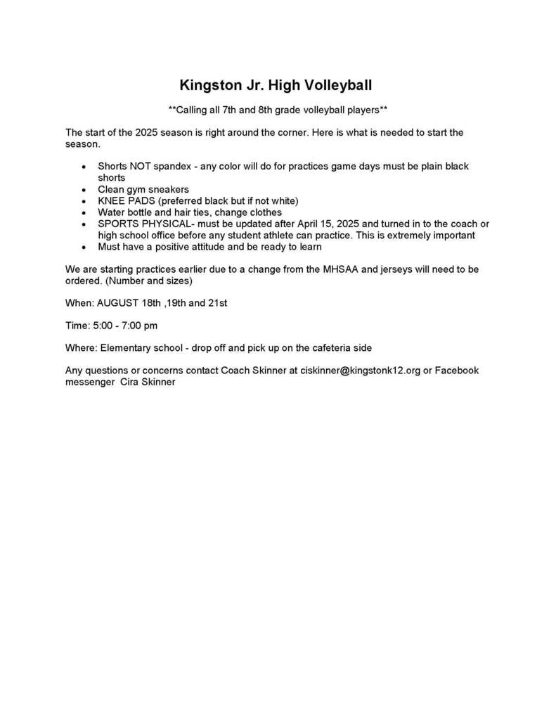 JH Volleyball Announcement 