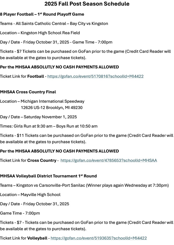 Post Season Schedule