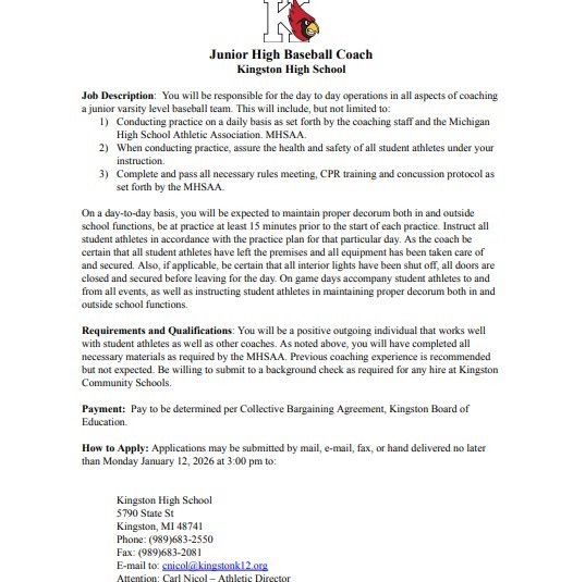 JV Baseball Job Posting