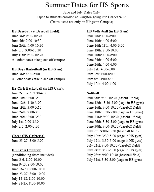 Summer Dates for HS