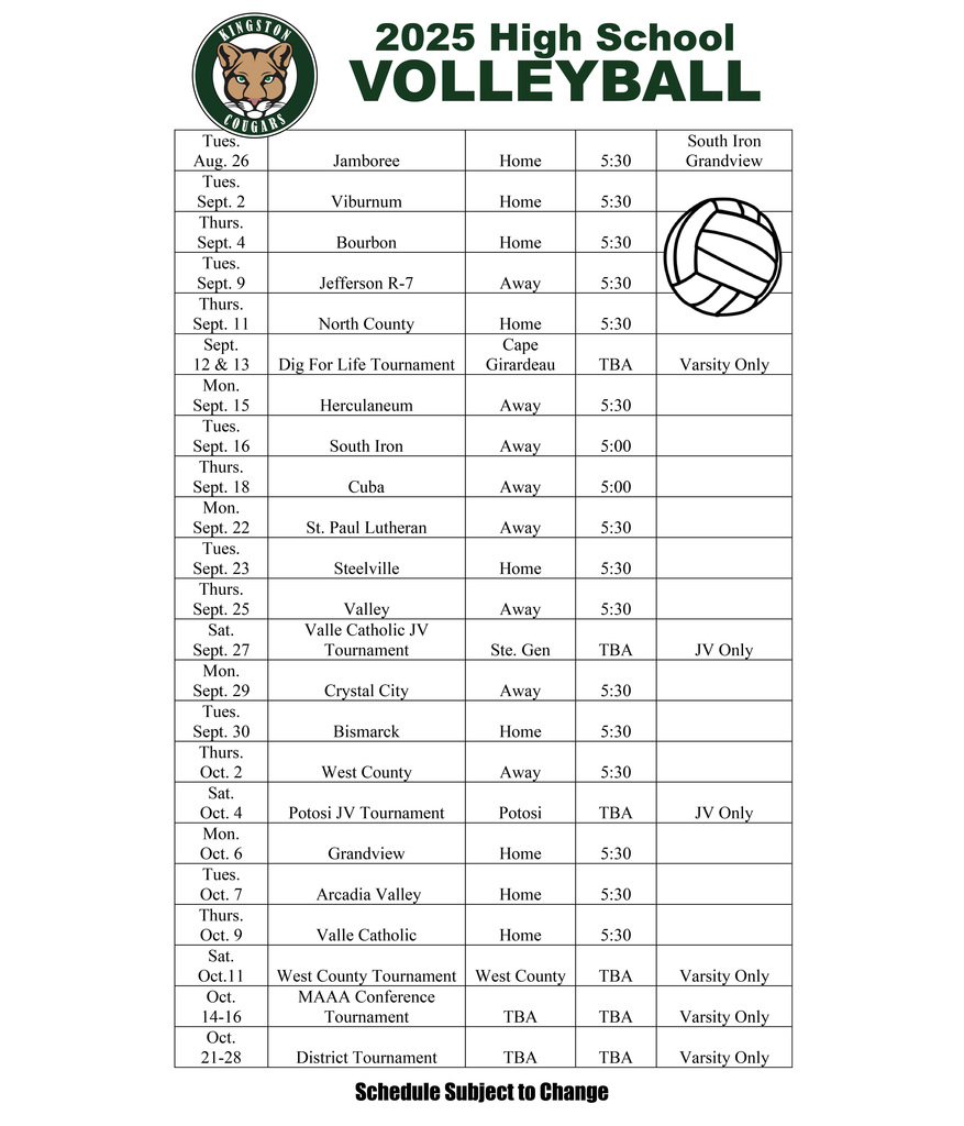 HS Volleyball Schedule 2025