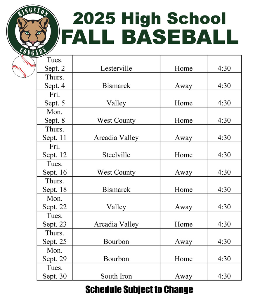 Fall Baseball 2025 Schedule