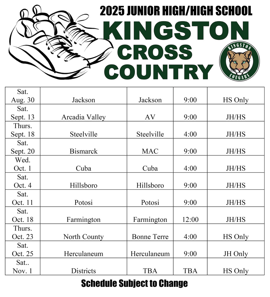 Cross Country 2025 Schedule