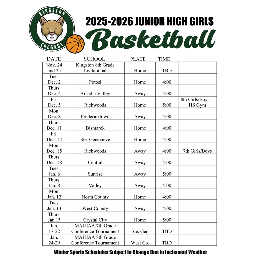 25-26 JH Boys Basketball Schedule