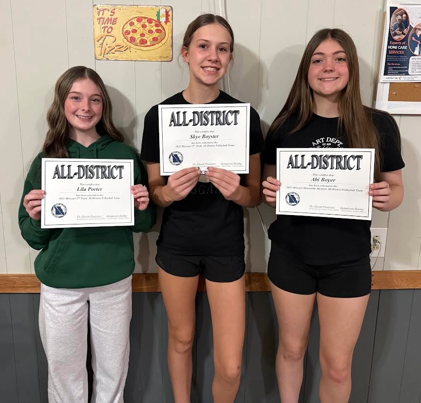 All District VB players Lila Porter, Skye Boyster, Abi Boyer