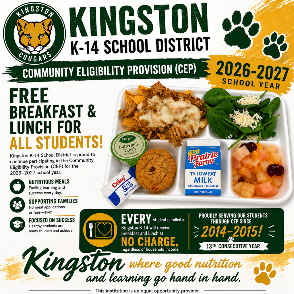 2026-2027 Community Eligibility Provision where all students enrolled in our district eat breakfast and lunch free. 