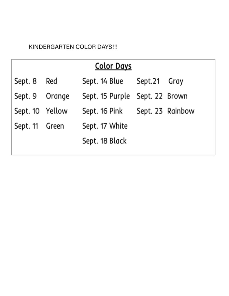 Kindergarten Color Days!!