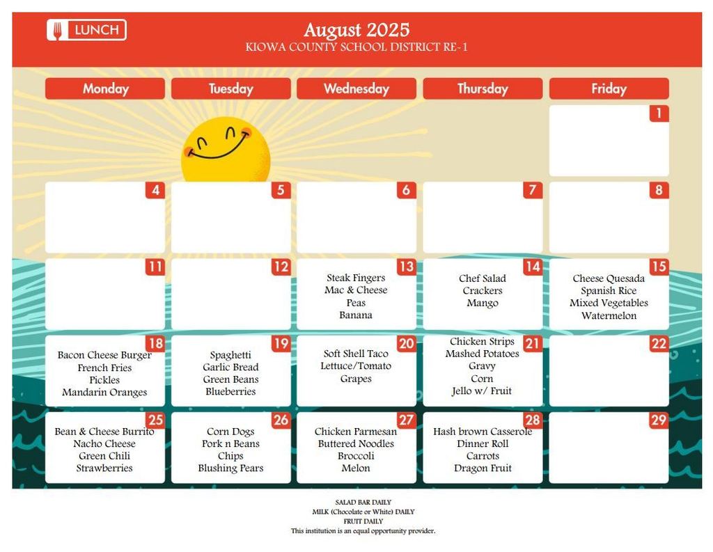 August Lunch Menu 2025