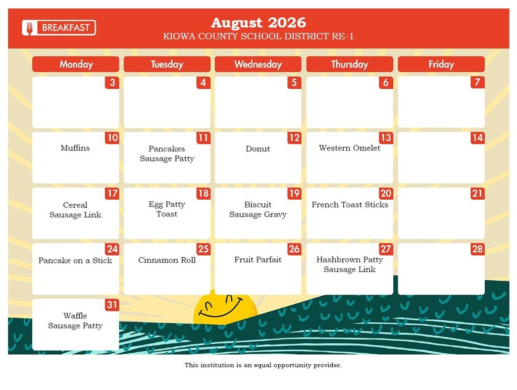 August Breakfast Menu 2026