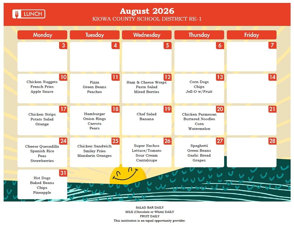 August Lunch Menu 2026