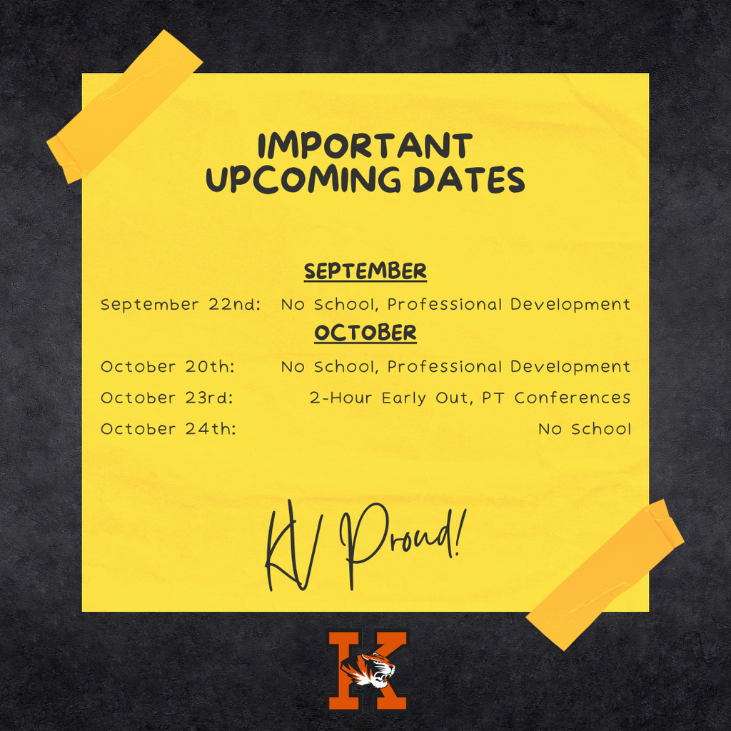 Important Upcoming Dates Sept-Oct