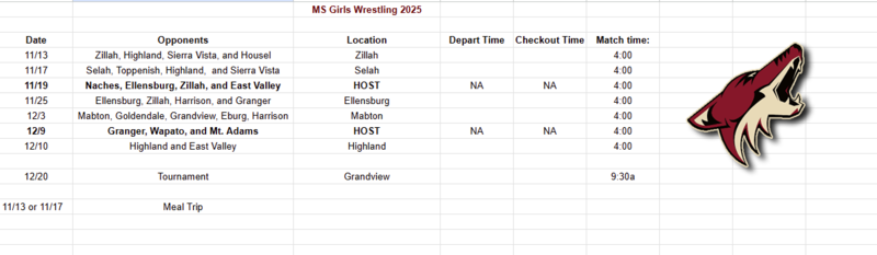 Middle School Girls Wrestling 2025