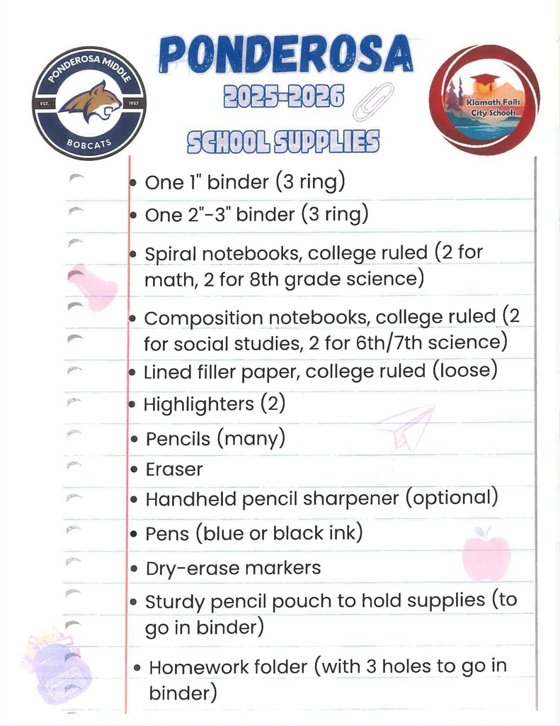 Ponderosa 2025-2026 School Supplies
