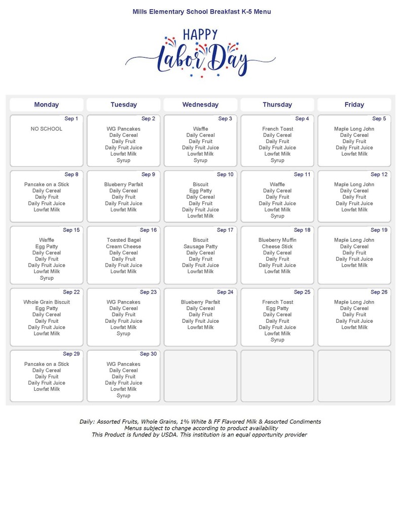 Mills Elementary Breakfast and Lunch Menu_Page_1