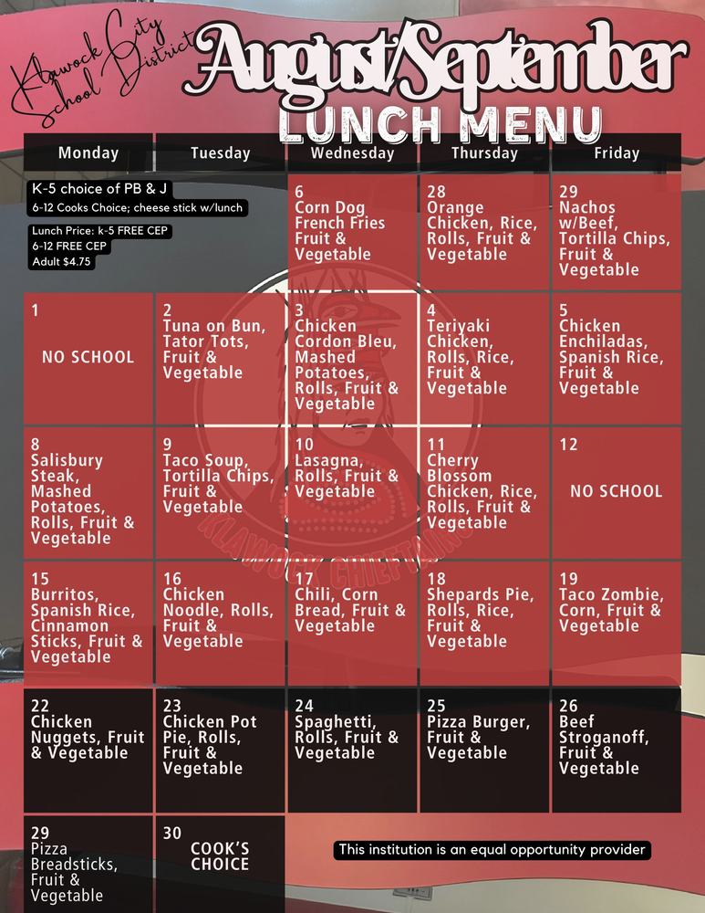 Aug-Sep Lunch Menu