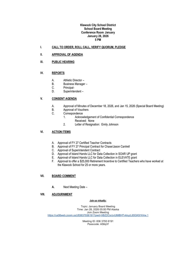 January 2026 KCSD Board Agenda 