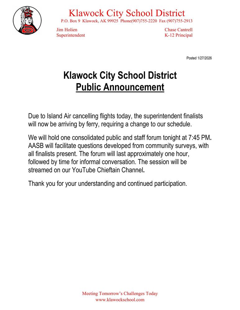 Public announcment update on superintendent, this picture is filled with words