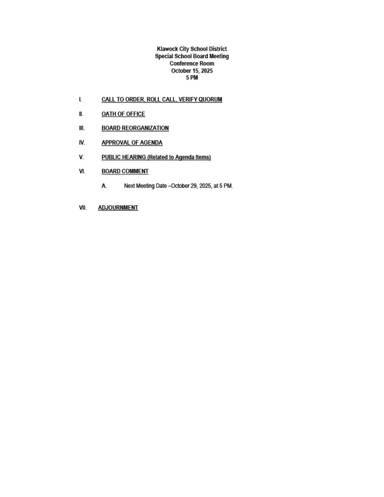 October 2025 Special Board Meeting