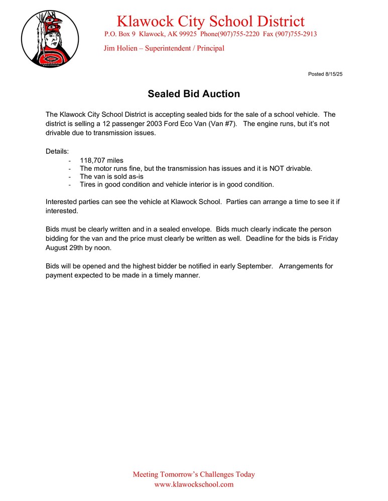 Sealed bid 8/15/25