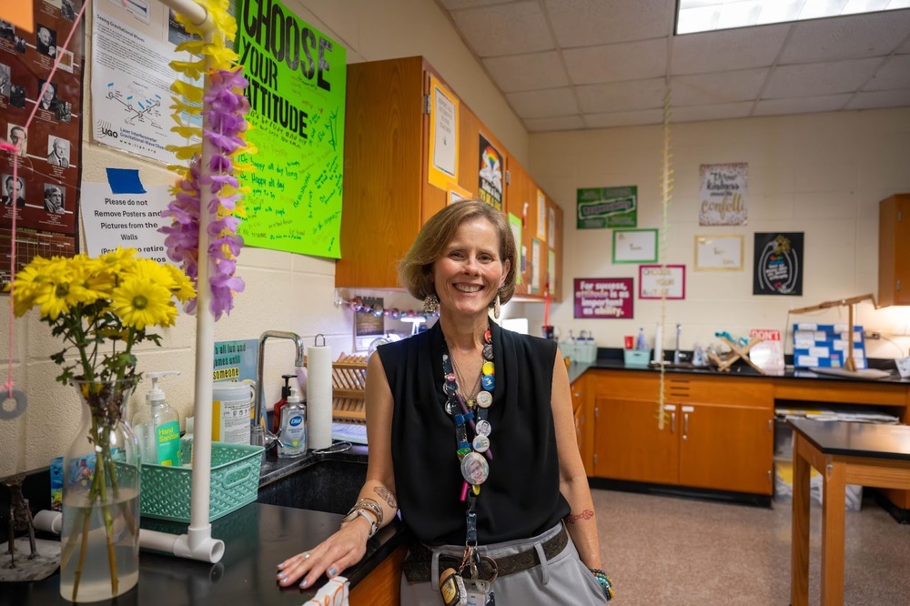 ms dendinger smiles at camera
