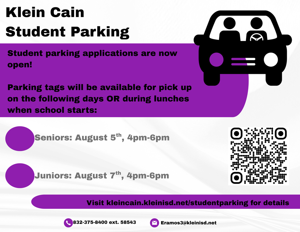 Poster depicting student parking information that is posted to kleincain.kleinisd.net/studentparking