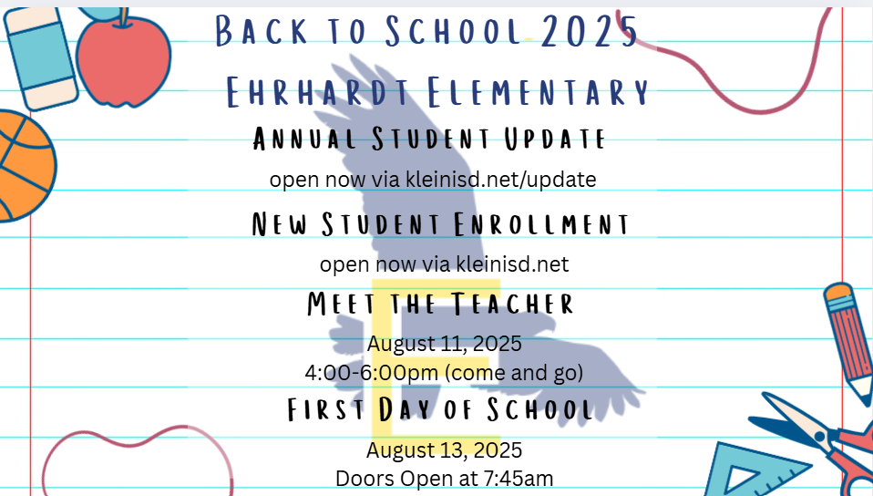 Back to school images with important Ehrhardt dates for the 25-26 back to school time. 