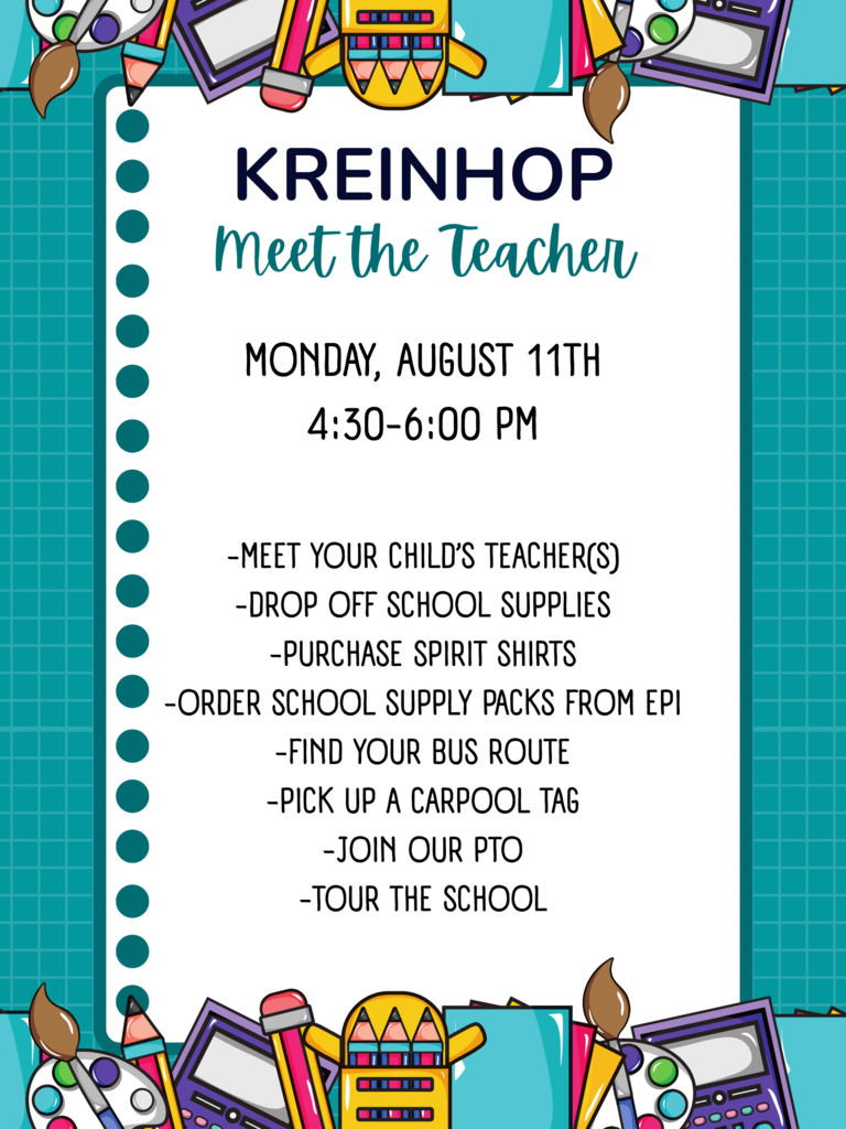 Meet the Teacher August 11th 4:30-6 pm